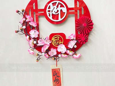 Vòng treo cửa Tết Alu Đỏ Mai Đào liễn treo [3 Kiểu] ĐK 30cm VTC-T-45